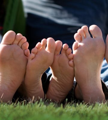 A family of healthy feet lined up next to each other, used to promote a podiatrist near Prospect.